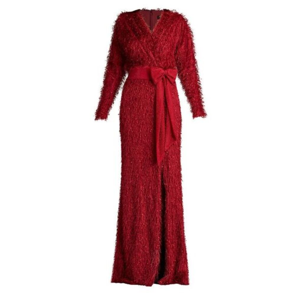 NWT Tadashi Shoji Beya Gown‎ Women's Size Small Red Eyelash Crystal Bow
 $558